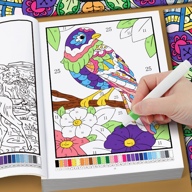 Adult Coloring Book Stress Relief - كتاب تلوين بالأرقام للكبار، 32 صفحة،
