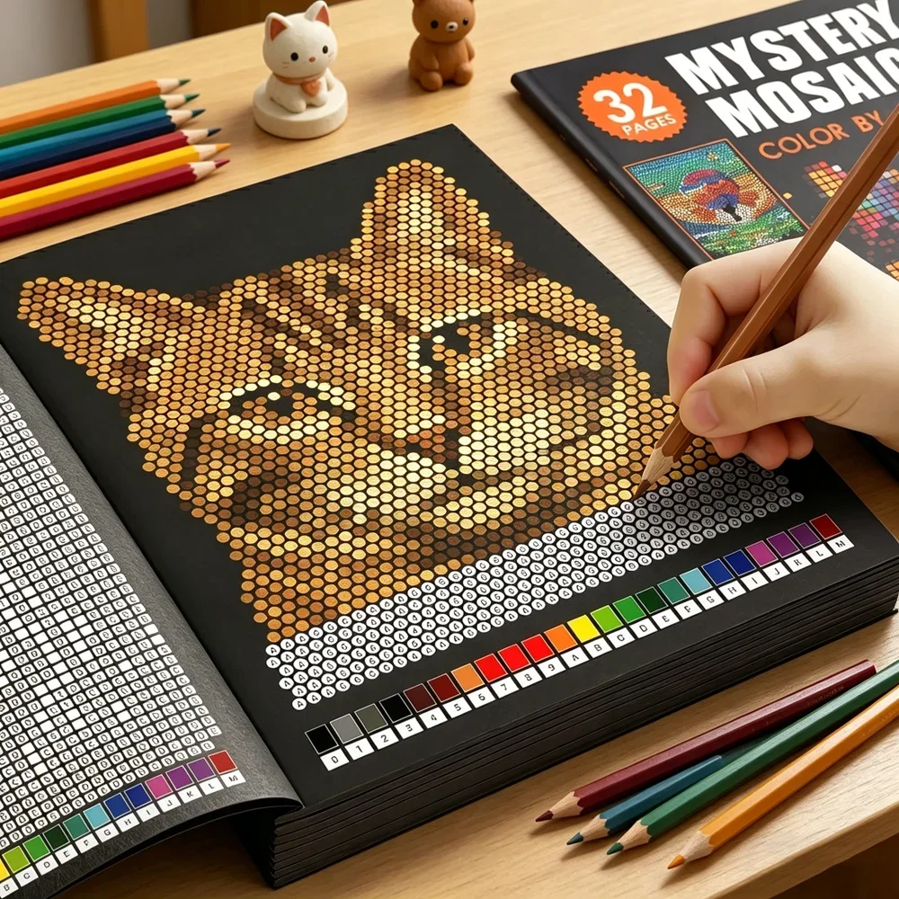 Adult Coloring Book Stress Relief - كتاب تلوين فسيفساء غامض بالأرقام، 32