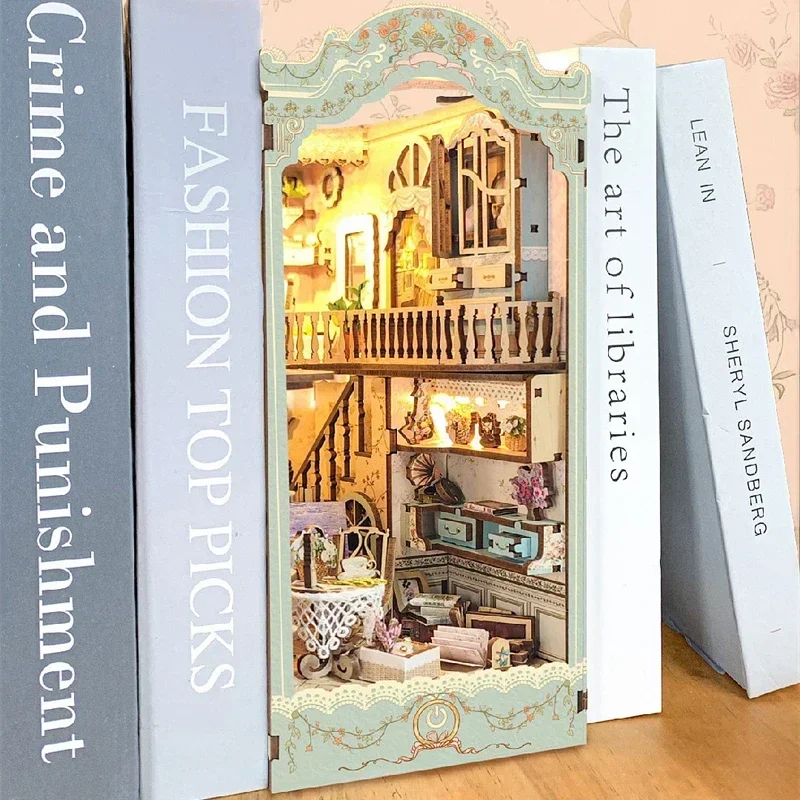 Diy Wooden Book Nook Kit Shelf Insert - DIY خشبية الرعوية مذكرات الدفتين كتاب